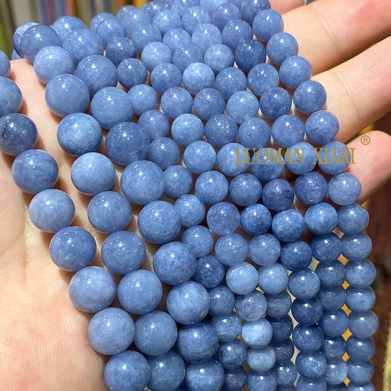 Natural Stone Blue Angelite Beads Loose Round Spacer Beads for Jewelry Making