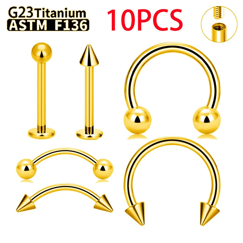 Wholesale Titanium Labret Lip & Eyebrow Piercing Jewelry Set 10PCS for Women