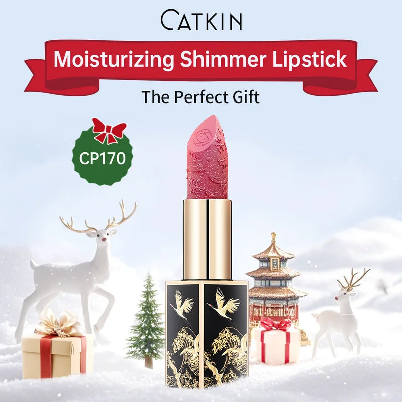 Festive Lipstick with Golden Gloss - Moisturizing Long-Lasting Lip Color