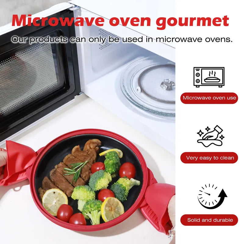 Microwave Crisper Pan & Grill Set with Glass Lid - Fry, Brown, Crisp - Microwave-Safe Cookware