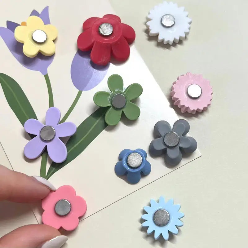 10-Piece Oval Kawaii Flower Refrigerator Magnets - Colorful & Strong for Home & Office