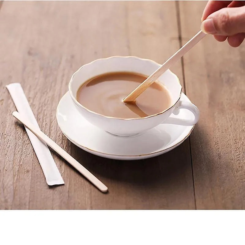 Disposable Wooden Coffee Stir Sticks 100PCS - Eco-Friendly Beverage Utensils