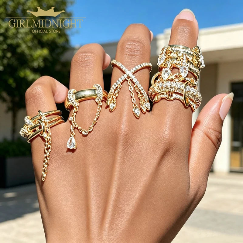 Stack Chain Ring Set - Micro Paved CZ Engagement & Fashion Jewelry