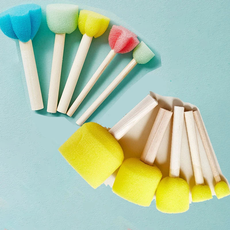 10 Pcs Wooden Handle Mushroom Head Paint Sponges for Kids DIY Art Crafts Set