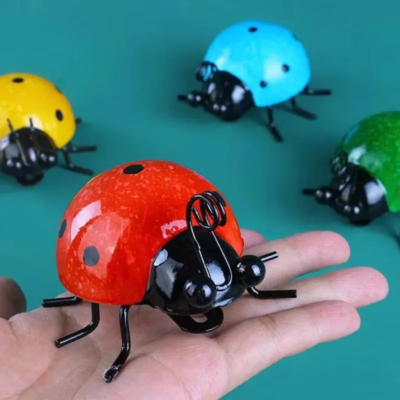Set of 4 Metal Garden Wall Art Ladybugs Outdoor Decorative Sculptures