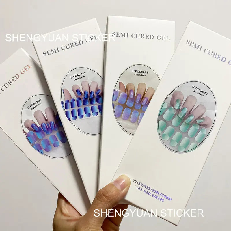 Semi Cured Gel Nail Stickers - Ombre Flower Aurora Nail Decorations for Salon & Home Use