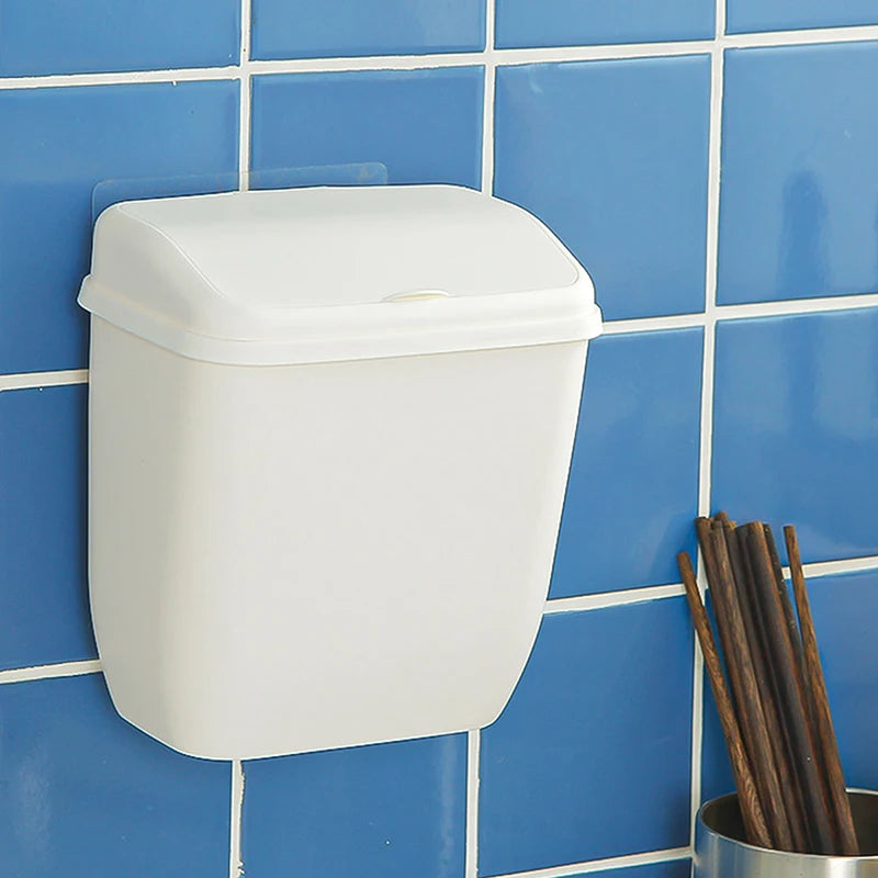Mini Wall Mounted Trash Bin - White Plastic Wastebasket for Kitchen Bathroom Home