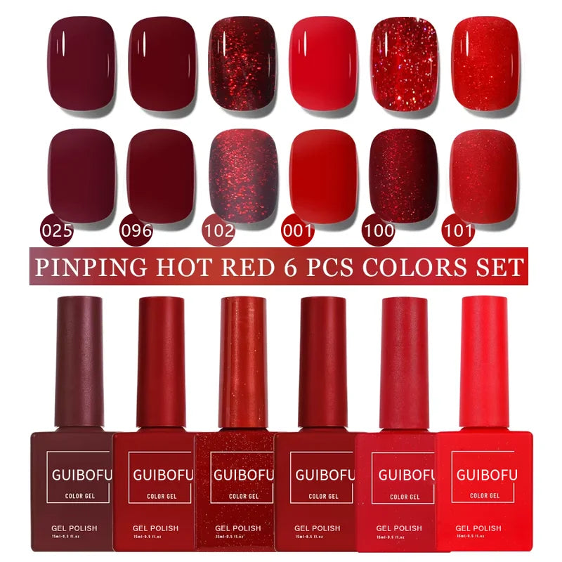 6-Pack 15ml Gel Nail Polish Set Semi-Permanent UV Varnish for Manicure & Nail Art