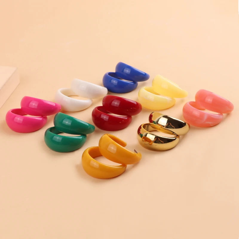 Trendy Acrylic C Shape Hoop Earrings for Women Colorful Geometric Resin Jewelry