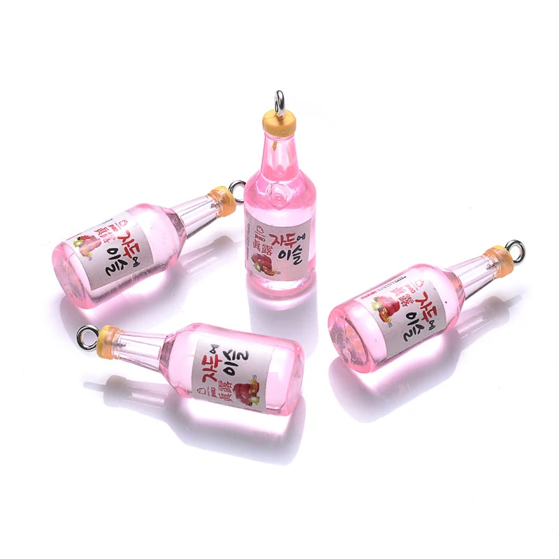 10Pcs Glass Sake Bottle Pendants Jewelry Making Charms Assortment