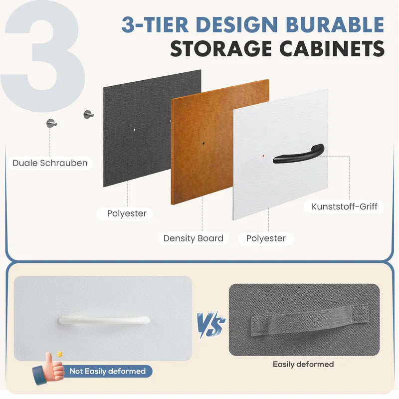 Tall Fabric Drawer Cabinet with Wooden Top - Sturdy Steel Frame Storage Organizer