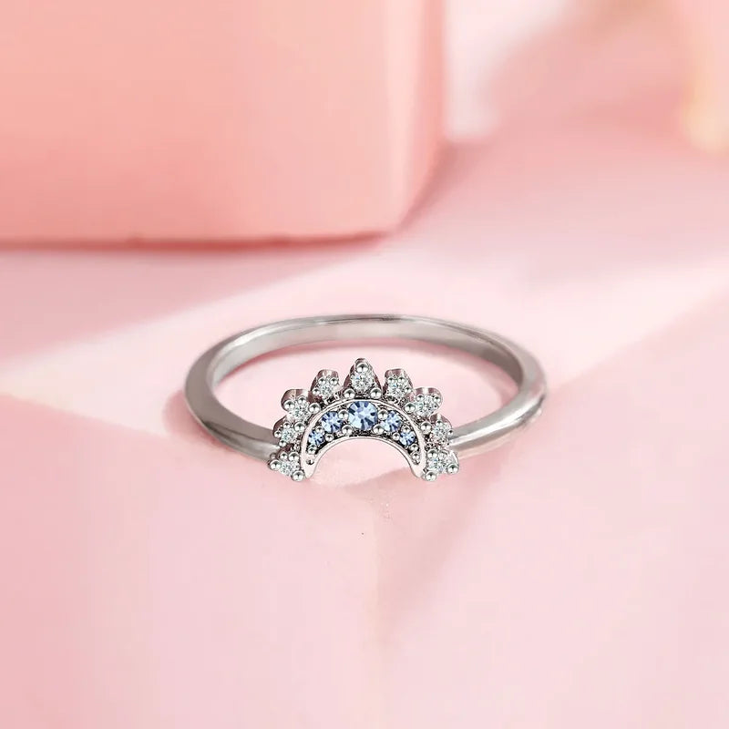 Sun and Moon Sterling Silver Ring Set for Women with Cubic Zirconia – Stackable Promise Jewelry