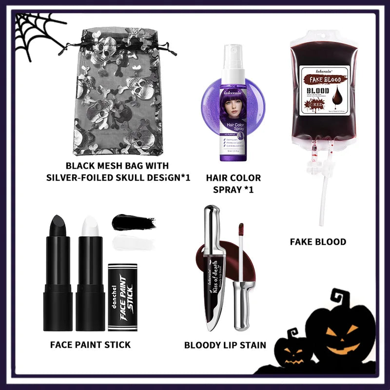 Halloween Cosplay Makeup Kit 6pcs with Hair Spray, Lipstick & Fake Blood