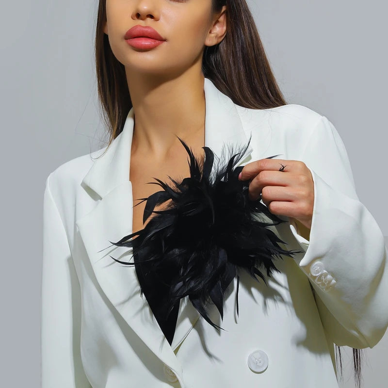 French Style Handmade Multicolor Feather Flower Brooch for Women - Luxury Lapel Pin