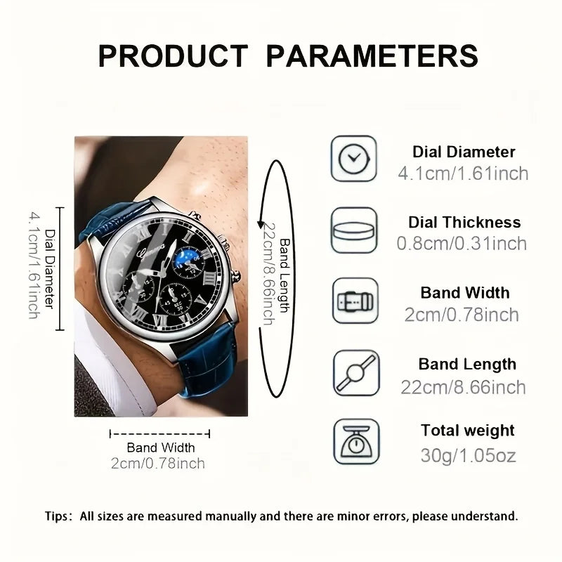 Casual Men's Quartz Watch with Leather Strap - Business & Daily Wear