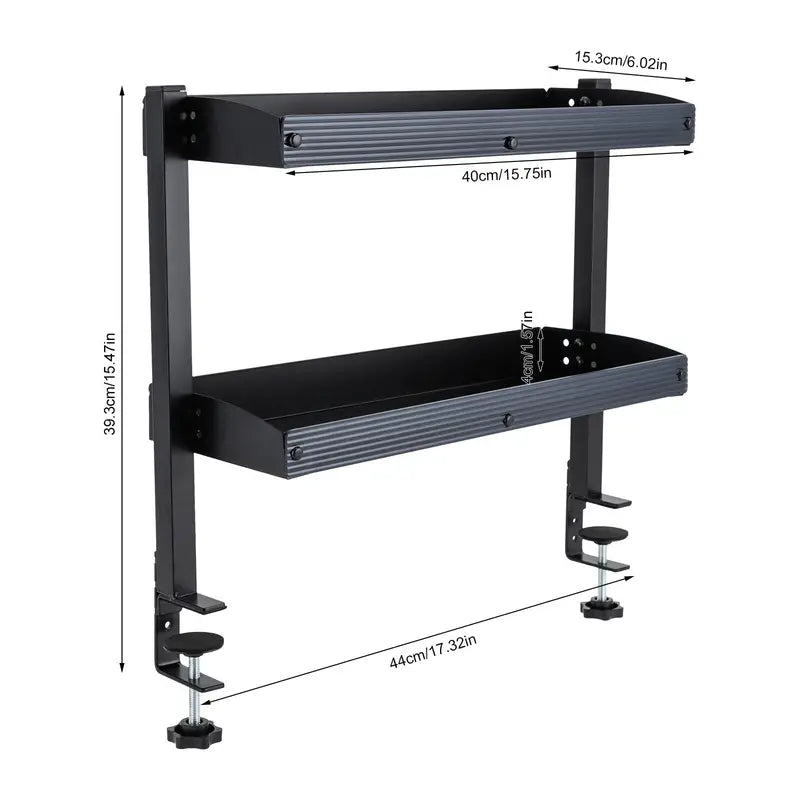 Clamp-On 2-Tier Desk Shelf Organizer with Adjustable Storage Tray