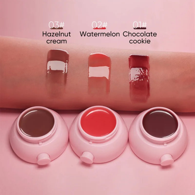 Vegan Tinted Lip Gloss with Brush - Portable Fruit Jam Lip Balm for Soft Lips