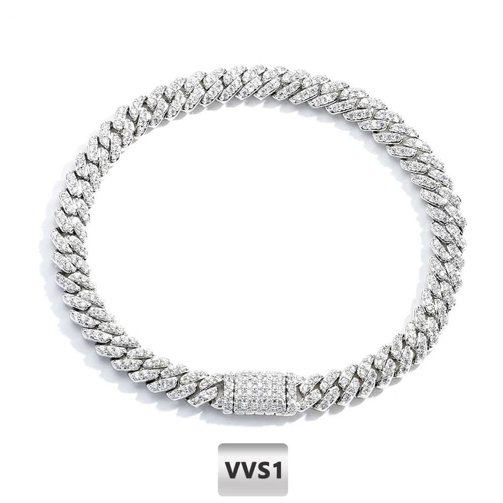 Moissanite Iced Out Cuban Link Chain Bracelet for Women - Silver Plated Hip Hop Jewelry