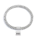 Moissanite Iced Out Cuban Link Chain Bracelet for Women - Silver Plated Hip Hop Jewelry