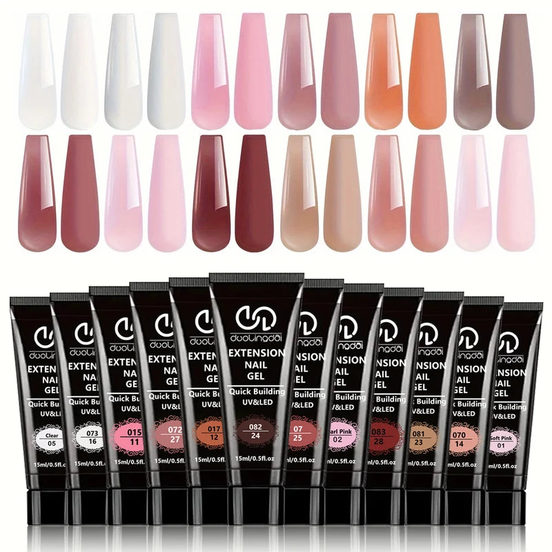 Poly Extension Gel Nail Kit with 12 Shades for DIY Nail Extensions and Care
