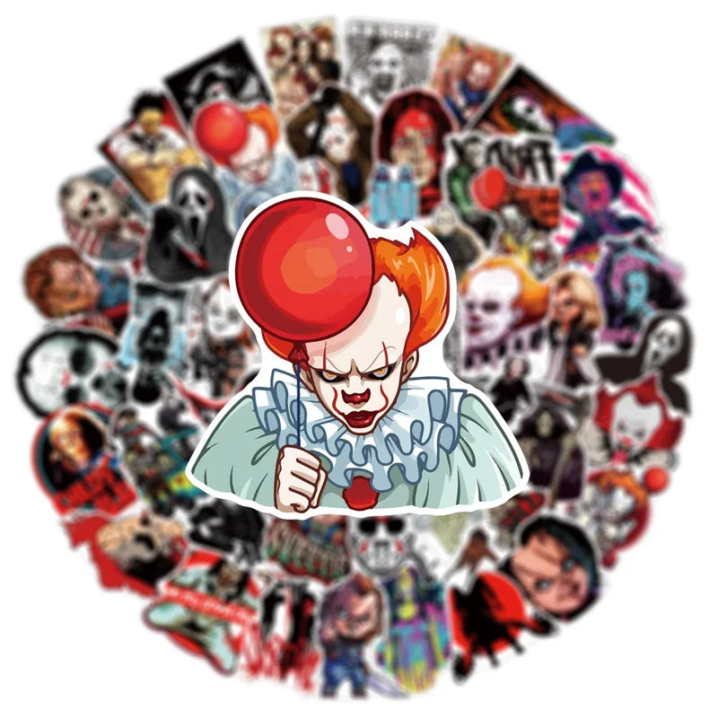 50Pcs Waterproof Horror Movie Stickers for Halloween DIY Scrapbooking Phone & Luggage Decor