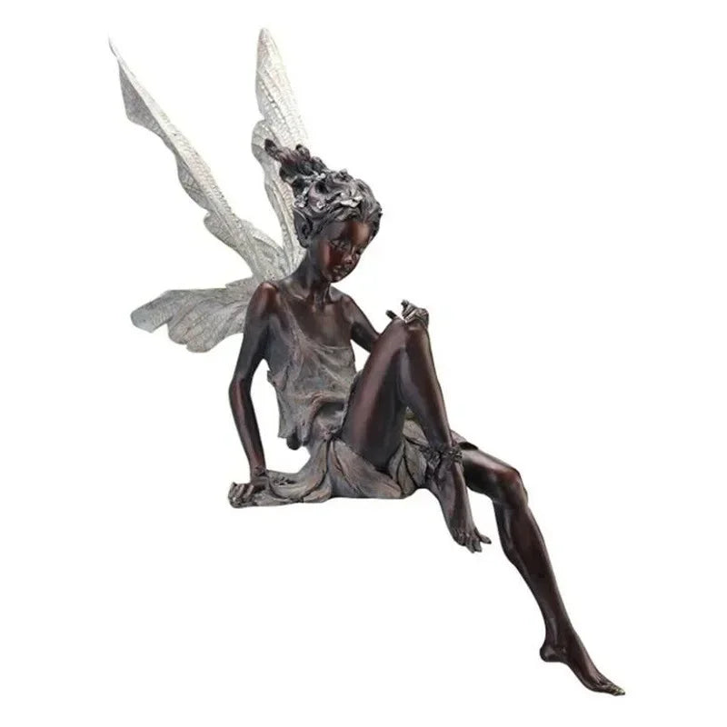Fairy Garden Statue Playing Flute Resin Outdoor Lawn Decor - Hand Painted