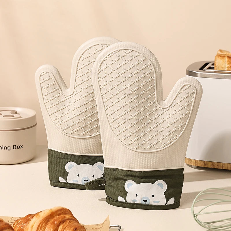 Heat-Resistant Silicone Oven Gloves Thickened Non-Slip Kitchen Safety Gloves