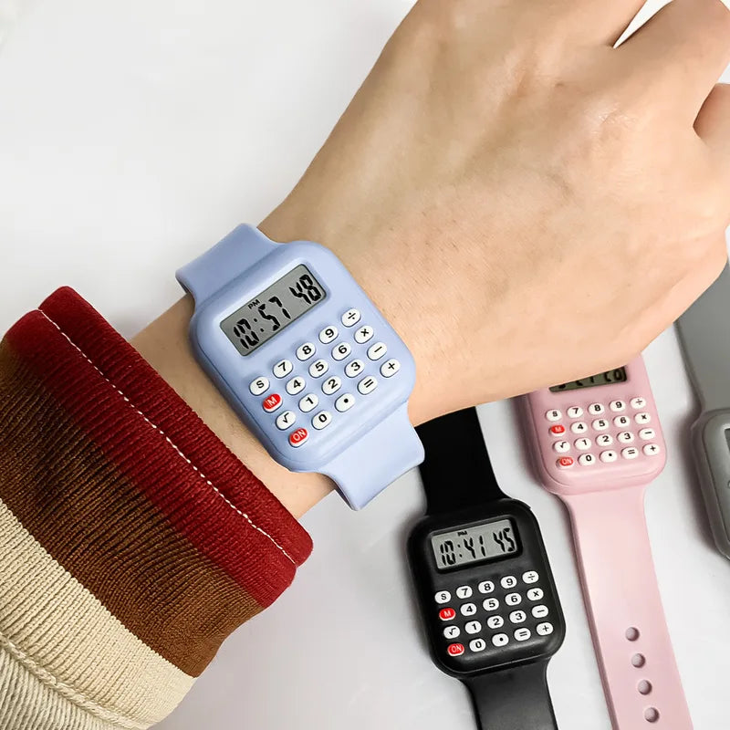 Children's Digital Watch with Calculator Rubber Strap for Kids & Students