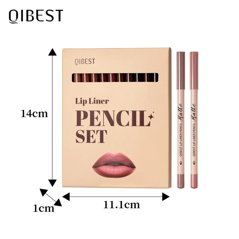 12-Color Waterproof Lip Liner Set - Matte Lipstick & Lip Contour Pencils