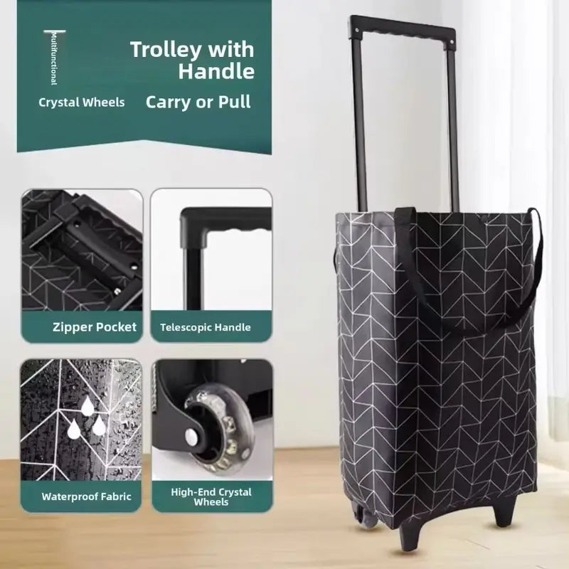 Large Capacity Waterproof Foldable Shopping Cart with Retractable Handle and Wheels