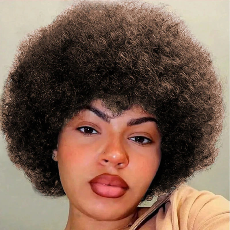 Afro Kinky Curly Wave Wig - 6 Inch Pixie Cut Human Hair Wig for Women, 150% Density