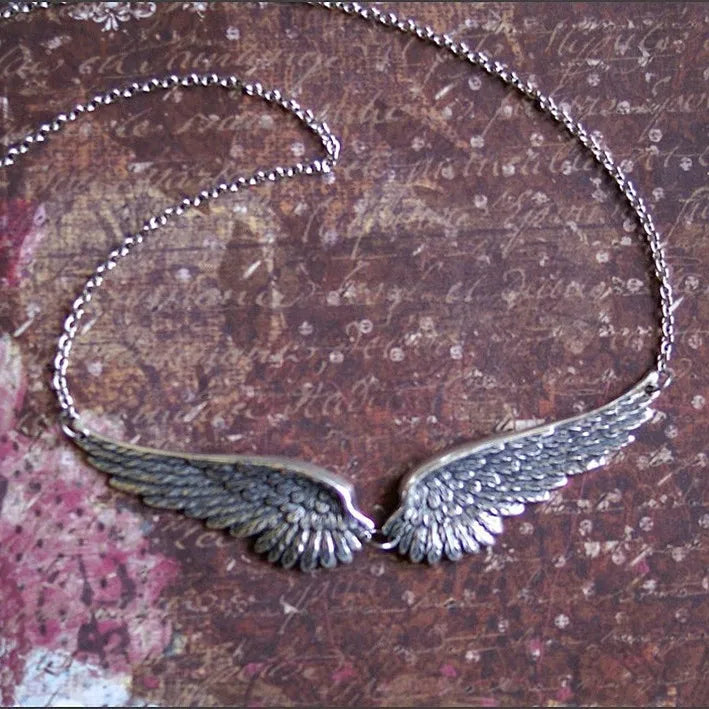 Vintage Angel Wings Feather Necklace with Big Pendant and Chain for Women