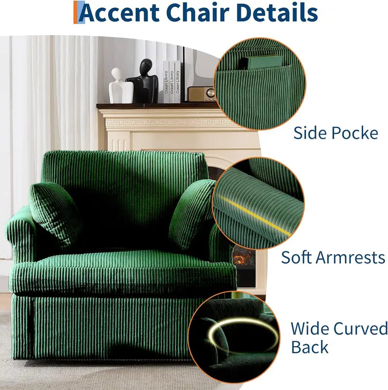 39-Inch Modern Swivel Accent Chair with Corduroy Upholstery & 2 Pillows