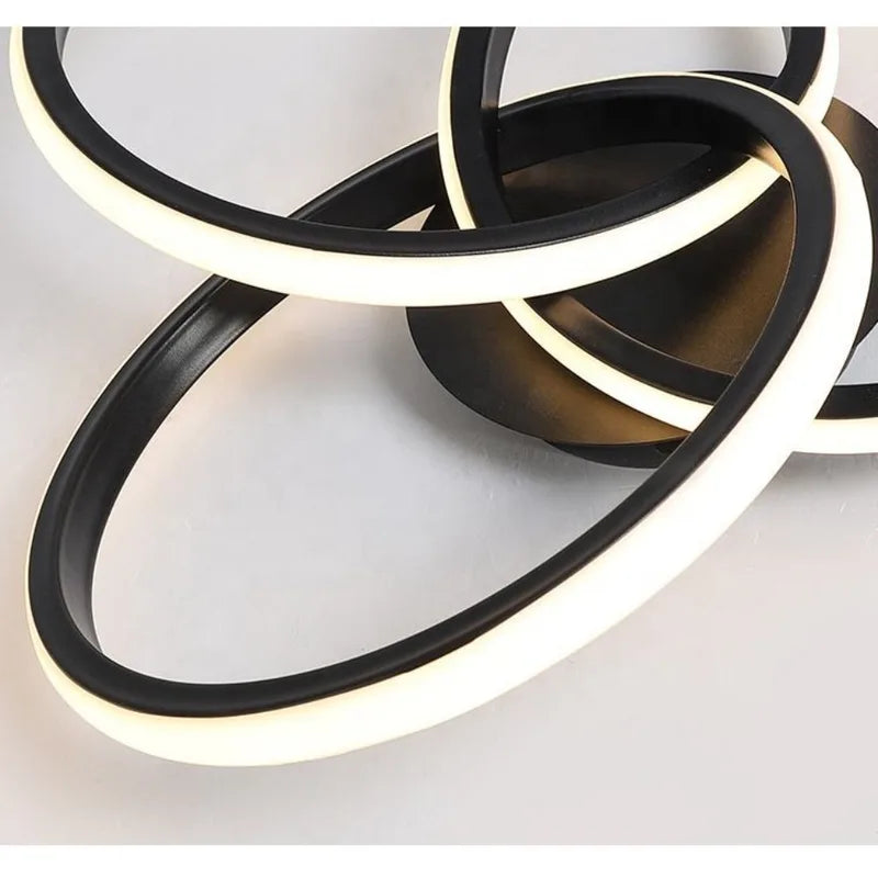 Modern Black LED Ceiling Lamp 3 Circle Indoor Lighting for Living Room & Office