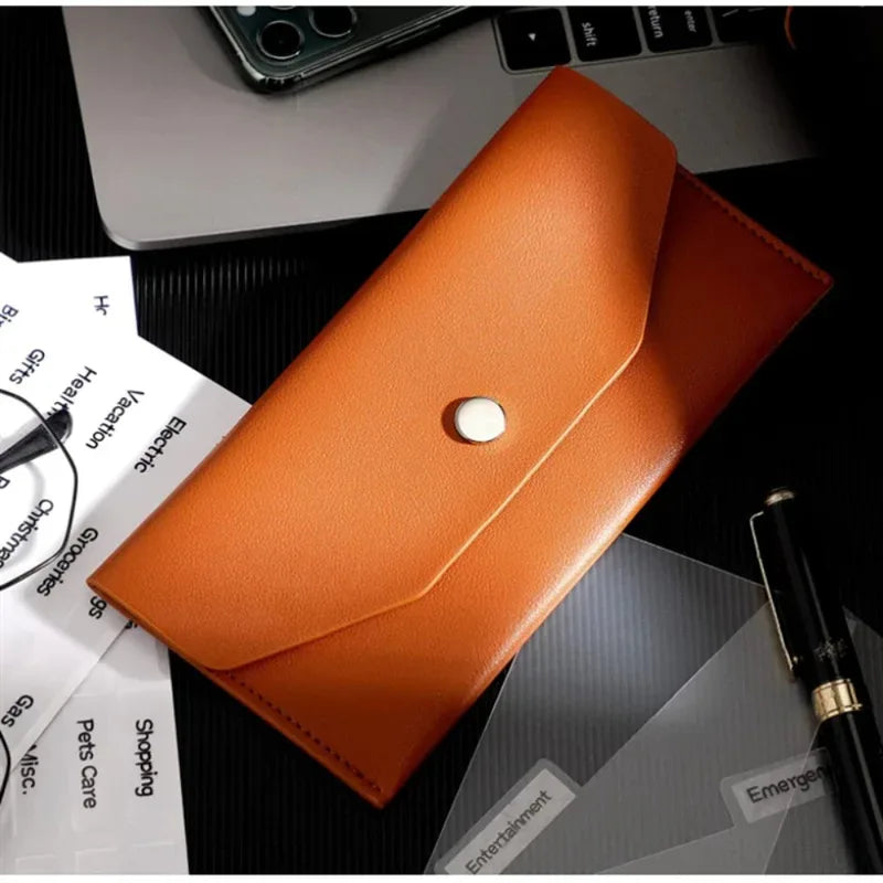 Ultra-Thin PU Leather Cash Envelope Wallet Organizer Card Holder Waterproof for Men Women