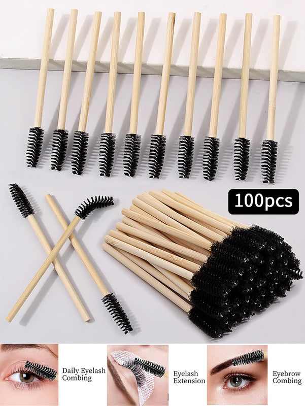 Natural Bamboo Eyelash & Eyebrow Brush Set - Portable Makeup Applicator Kit, 25/50/100PCS