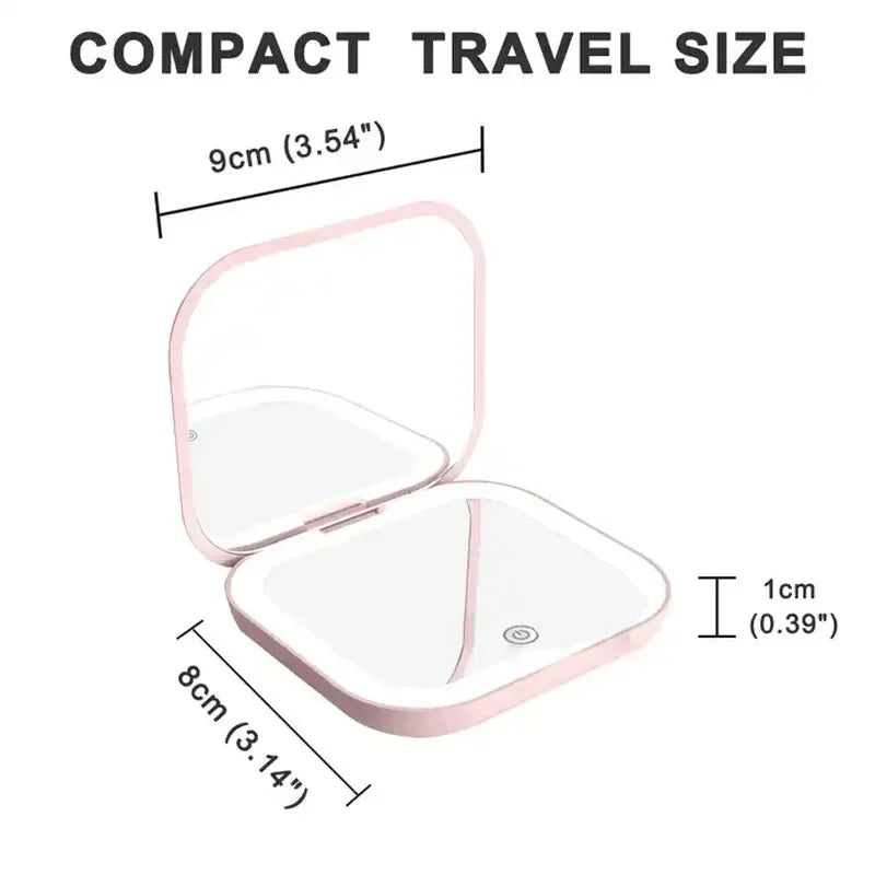 Mini Travel Folding LED Makeup Mirror with Lights & 2X Magnification