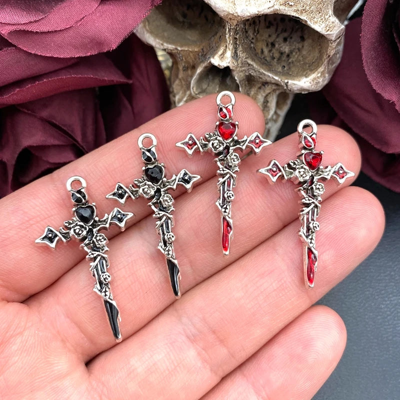 6pcs Gothic Rose Cross Charm Pendant Jewelry Findings for DIY Crafts