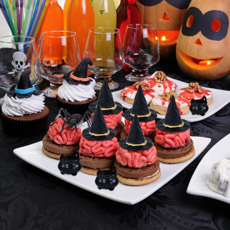 Halloween Mini Resin Candy Kettles & Witch Hat Candy Holders Set - Kids Party Decor