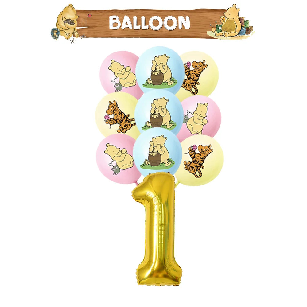 Winnie the Pooh Birthday Party Supplies Set – Disposable Plates Cups Napkins Banners for Kids & Baby Showers