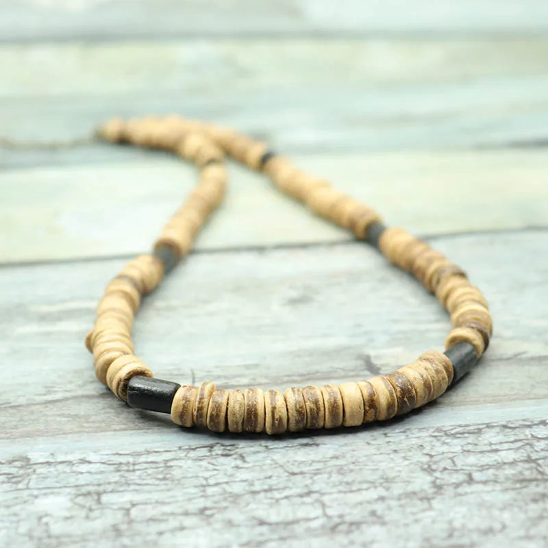 Natural Coconut Husk Necklace for Men Handmade Short Choker Collar - Gift for Him