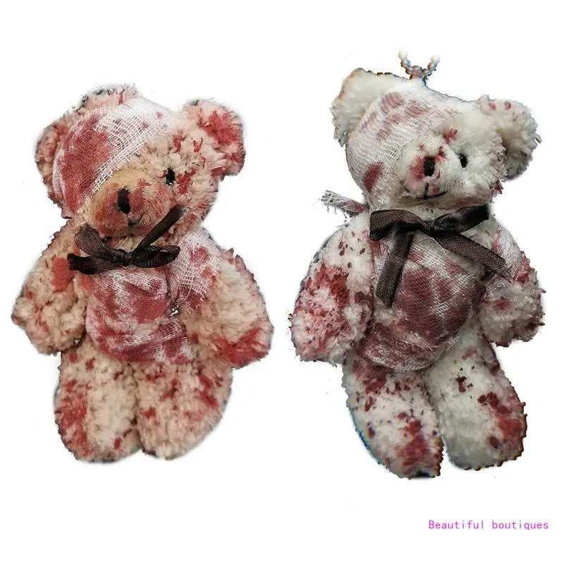 Halloween Bloody Plush Bear Keychain for Bags & Keys - Injured Animal Pendant