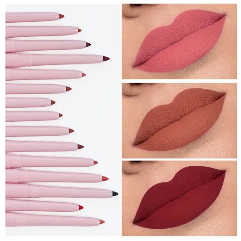 Waterproof Matte Lip Liner Set - 15 Colorful Long Lasting Makeup Pencil