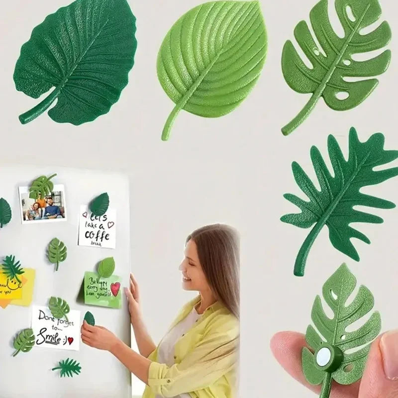 3D Plant Leaves Refrigerator Magnets Set - Decorative ABS Magnetic Patches for Whiteboards & Kitchen