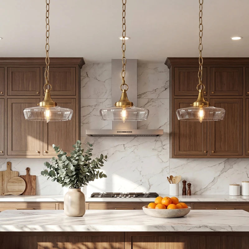 Gold Pendant Light with Clear Glass Shade for Kitchen & Dining Room