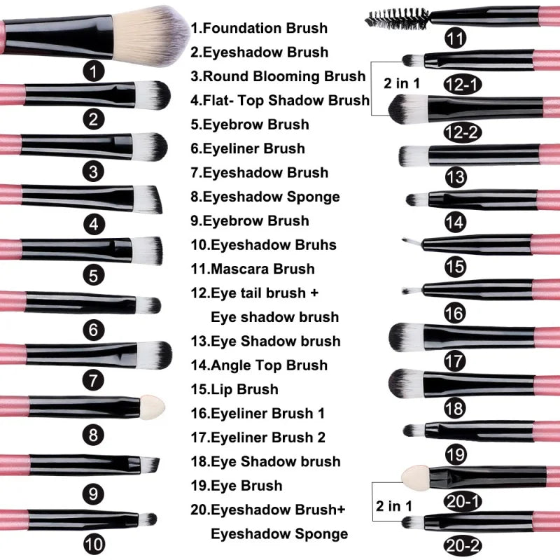 20-Piece Makeup Brush Set with Face and Eye Brushes - Professional Cosmetic Tools
