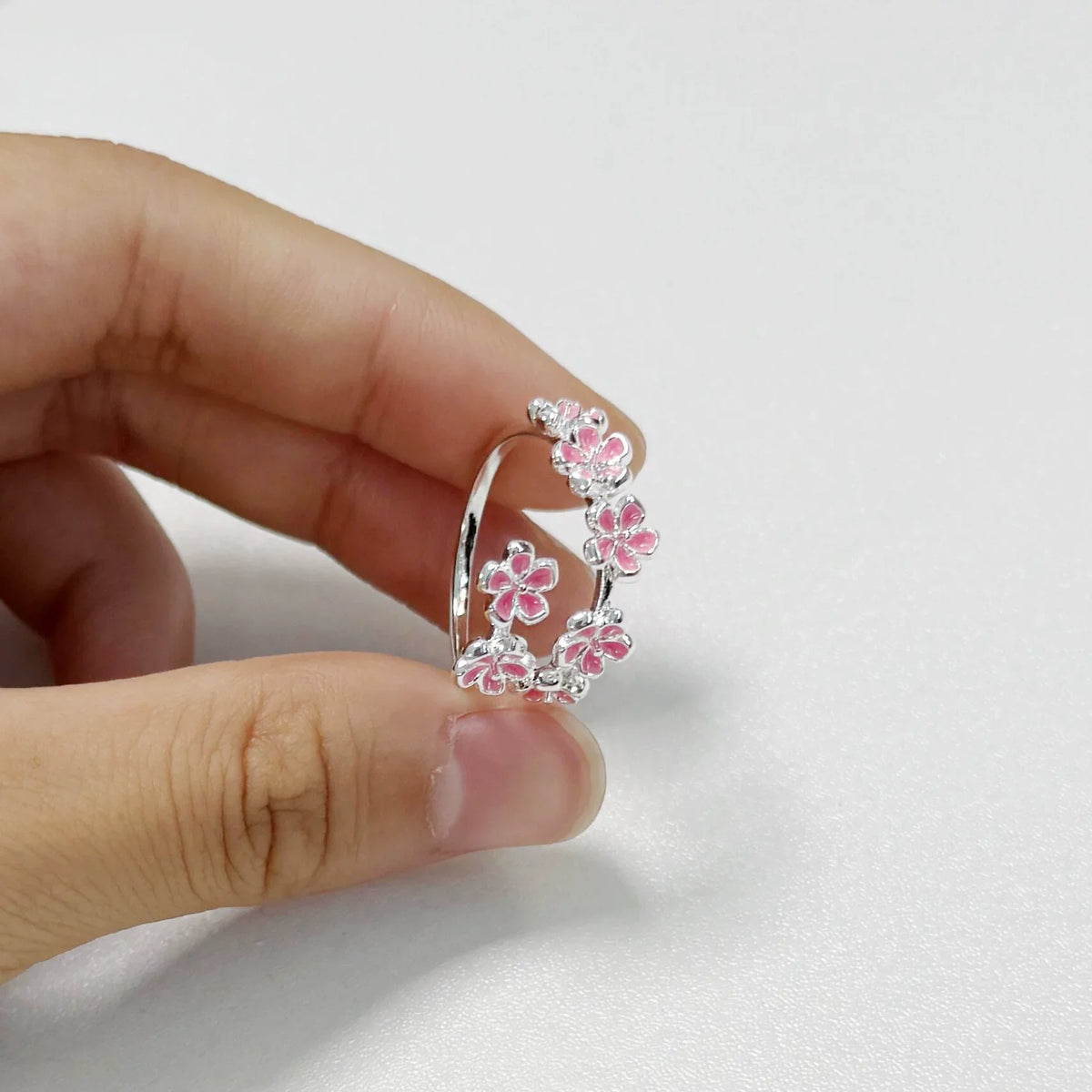 Pink Flower Finger Rings for Women Girl Jewelry Accessories Gift Party Beach Vacation
