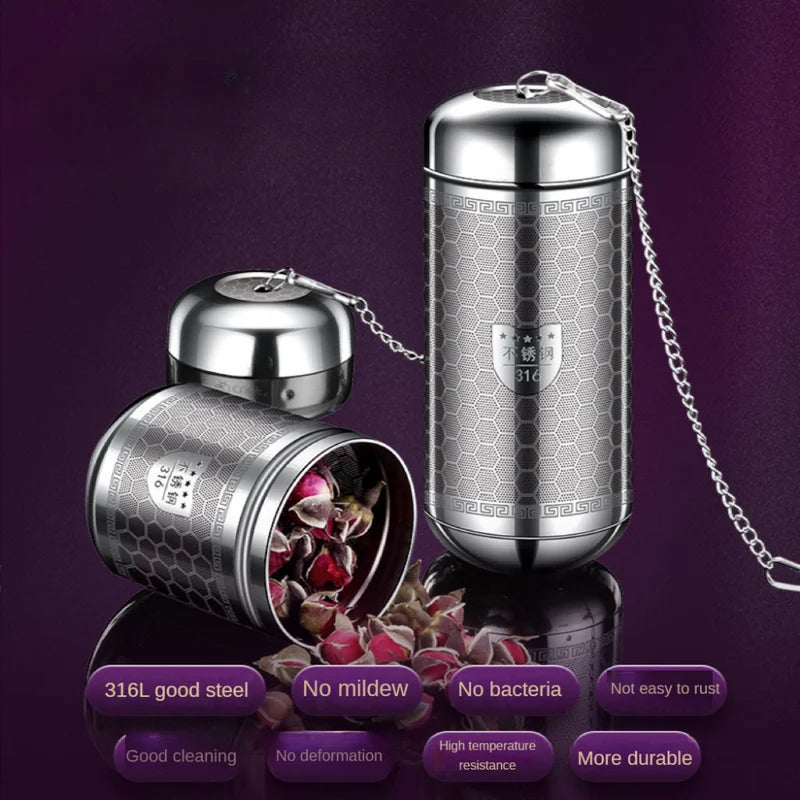 316 Stainless Steel Tea Infuser with Tray and Herbal Filter - Kitchen Tea Strainer Accessory