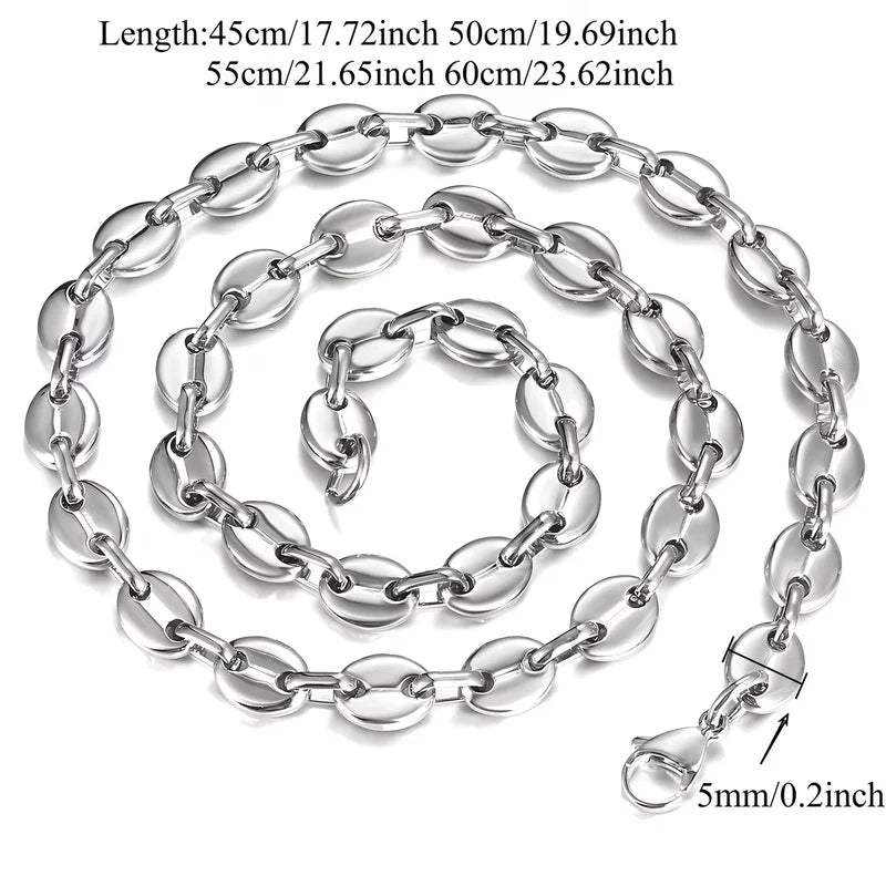 Minimalist Pig Nose Coffee Bean Chain Necklace for Men & Women - Stainless Steel, 45-60cm