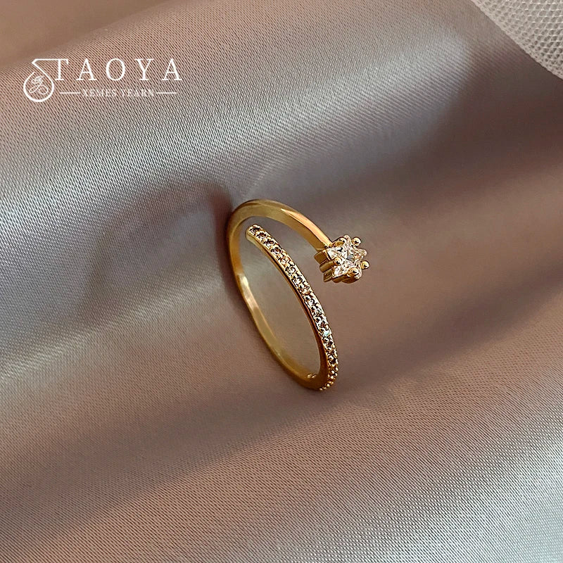 Minimalist Zircon Gold Star Open Ring for Women - Korean Jewelry, Wedding & Party Accessory
